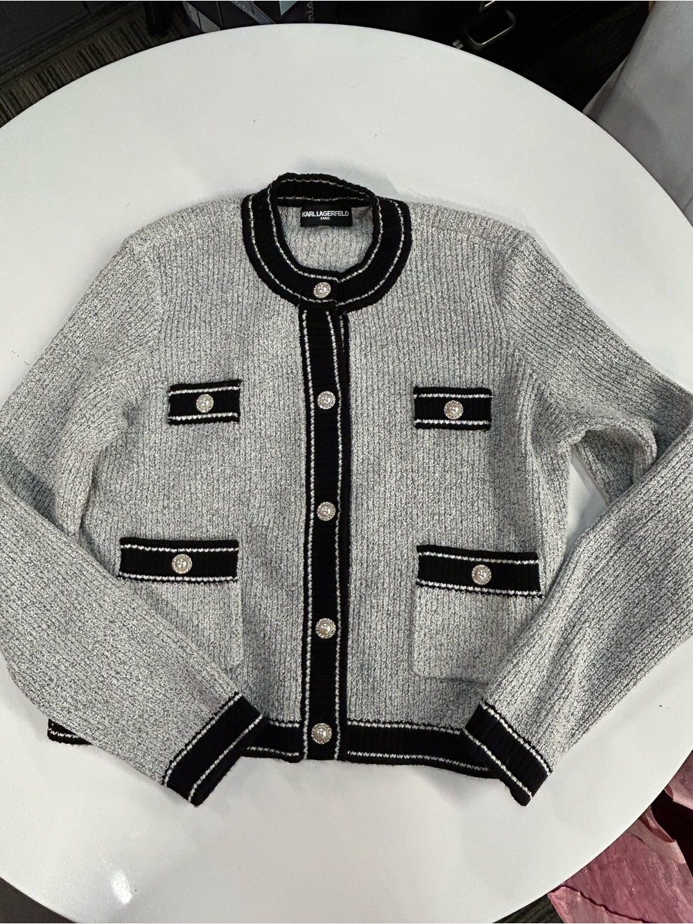 Karl Lagerfeld knit tweed sweater jacket size small